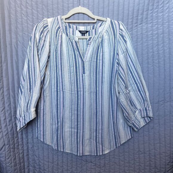 Chaps top small white, blues, lavender - Picture 1 of 4